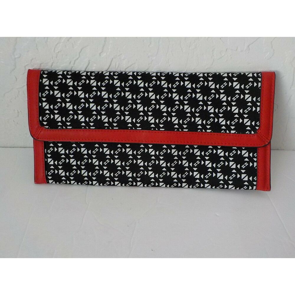 The Limited Red Black Purse Envelope Clutch Slim Handbag 12x6 Geometric Casual